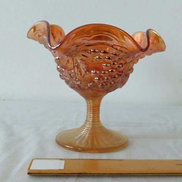 Vintage Imperial Glass Grape Pattern Iridescent Carnival Ruffled Compote Dish - Picture 1 of 6